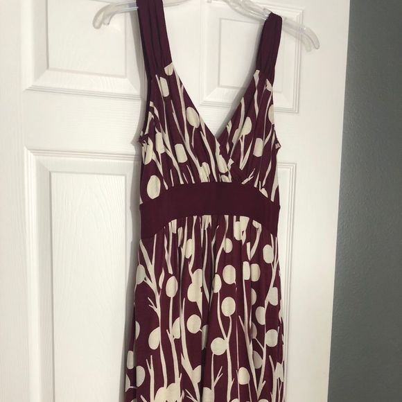 Anthropologie Maroon & cream printed dress 100% silk lined - Picture 2 of 4